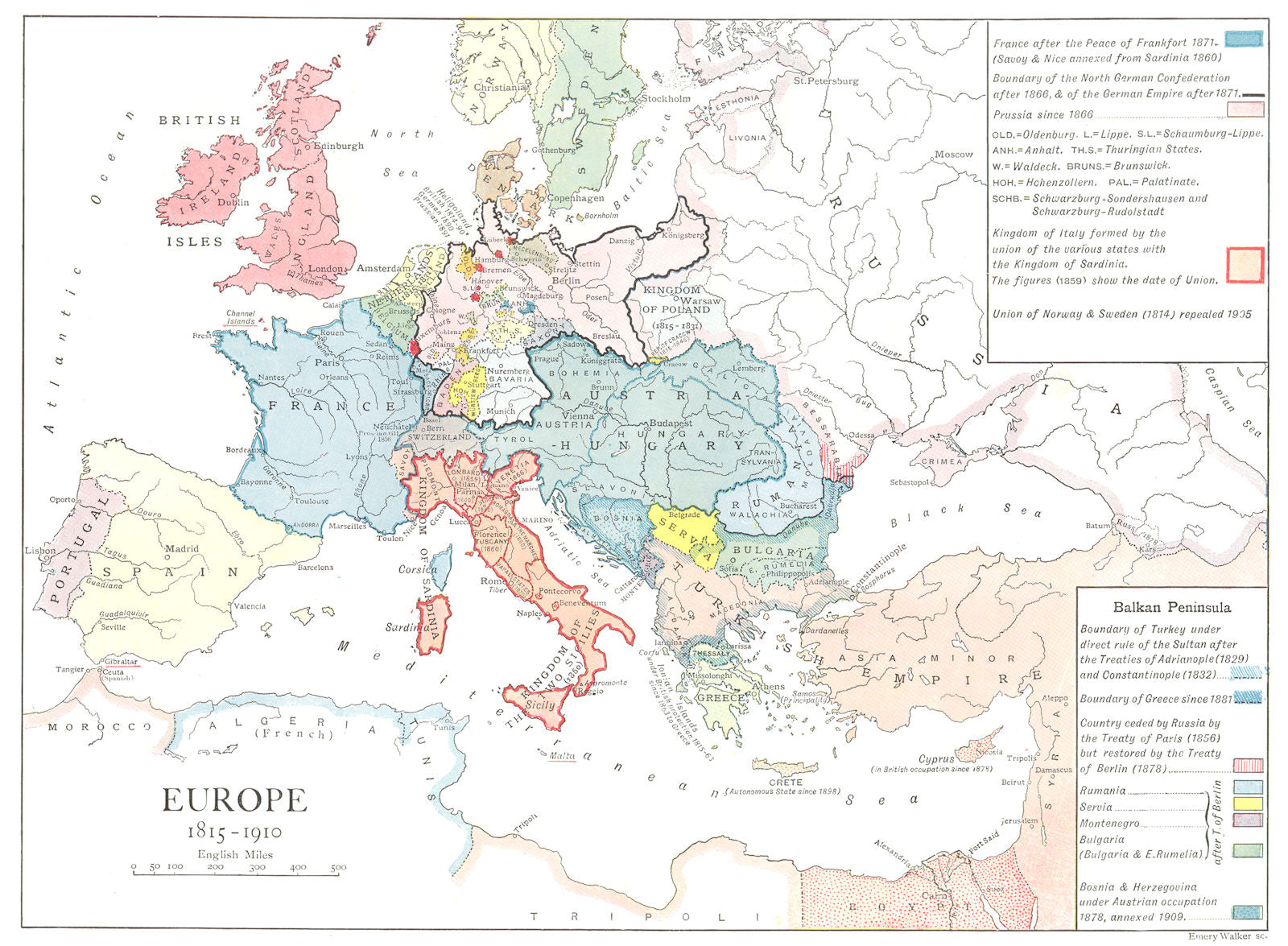 EUROPE. Europe 1815-1910 1910 old antique vintage map plan chart